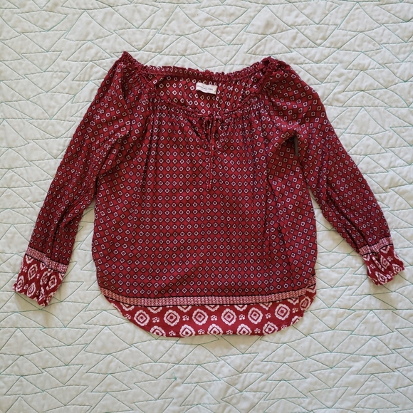 Abercrombie & Fitch Maroon Print Boho Peasant Off Shoulder Blouse - Picture 1 of 6